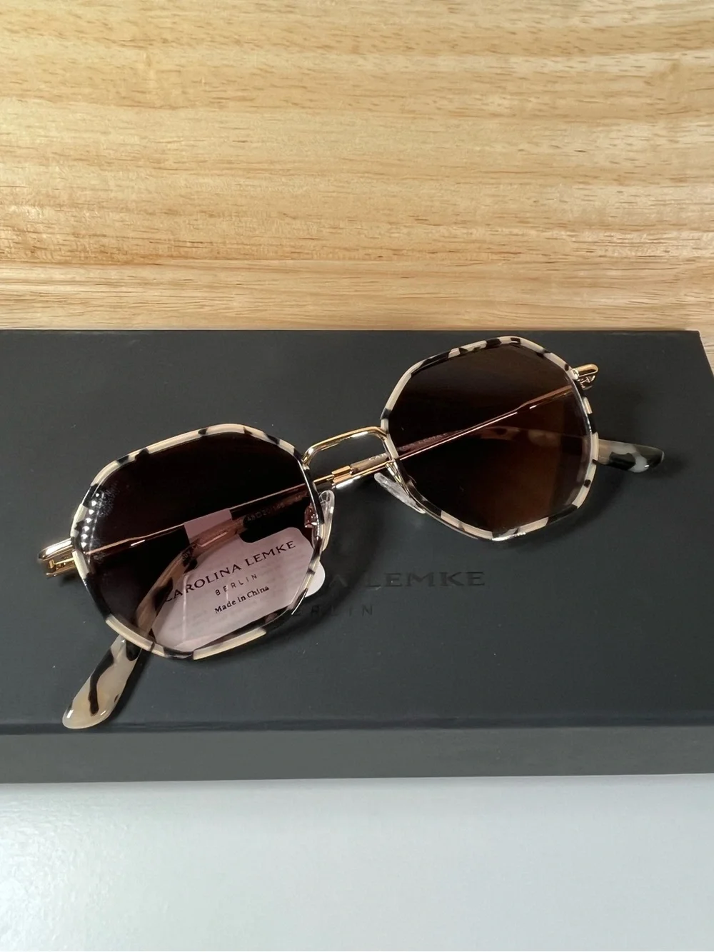 Brand New In Box Carolina Lemke Berlin Designer Sunglasses Grey Demi Gold Style